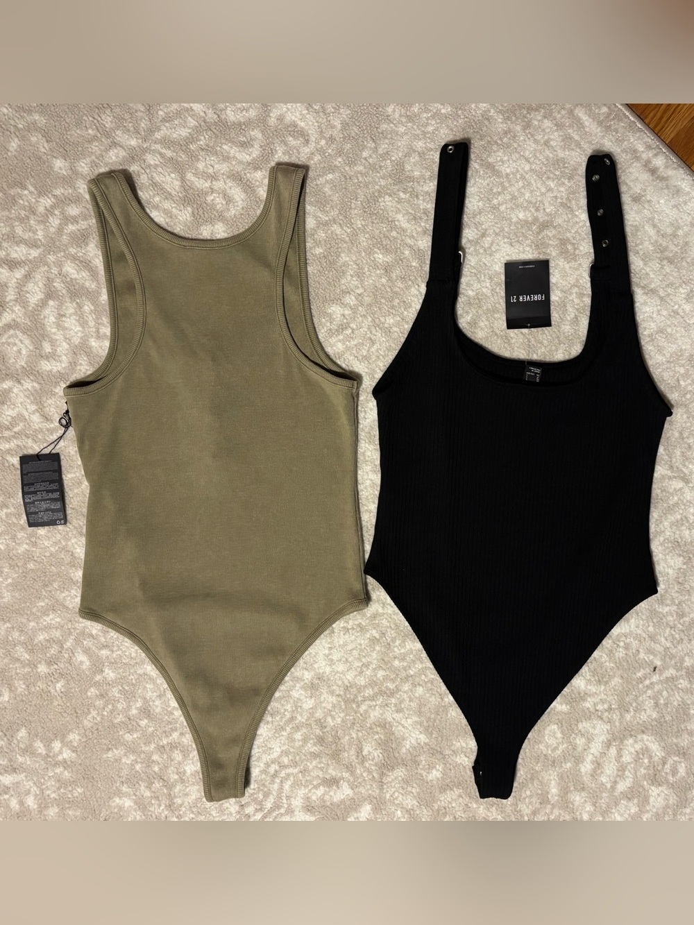 Forever 21 - Bodysuit - Black / Olive Button Closure Bottoms Rib NEW WITH TAGS
